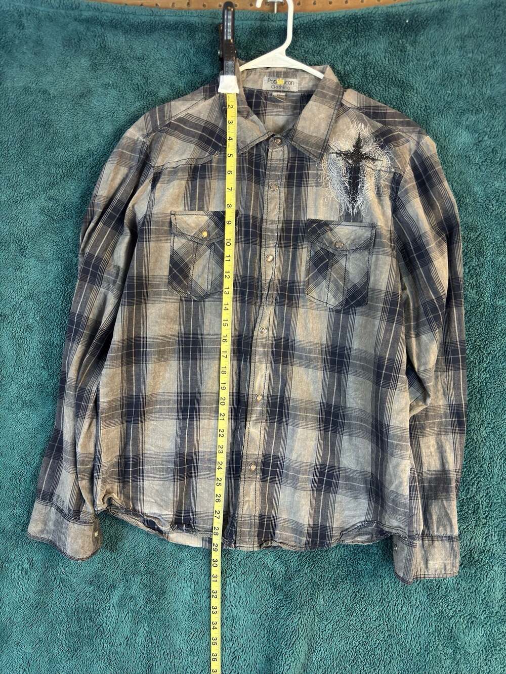 Pop Icon Y2K grunge Men's Plaid Snap Button Shirt Size XL